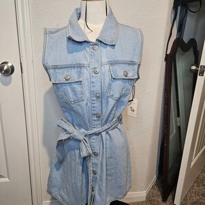 Sincerely Jules Denim Shirtdress Light Wash Cotton Tie Waist Mini
